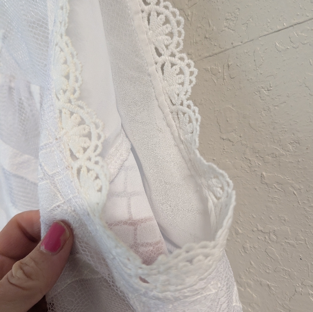Mauve Pineapple Sleeveless Top 12 White Lace Scalloped Boho Cottagecore Layering - Picture 3 of 16